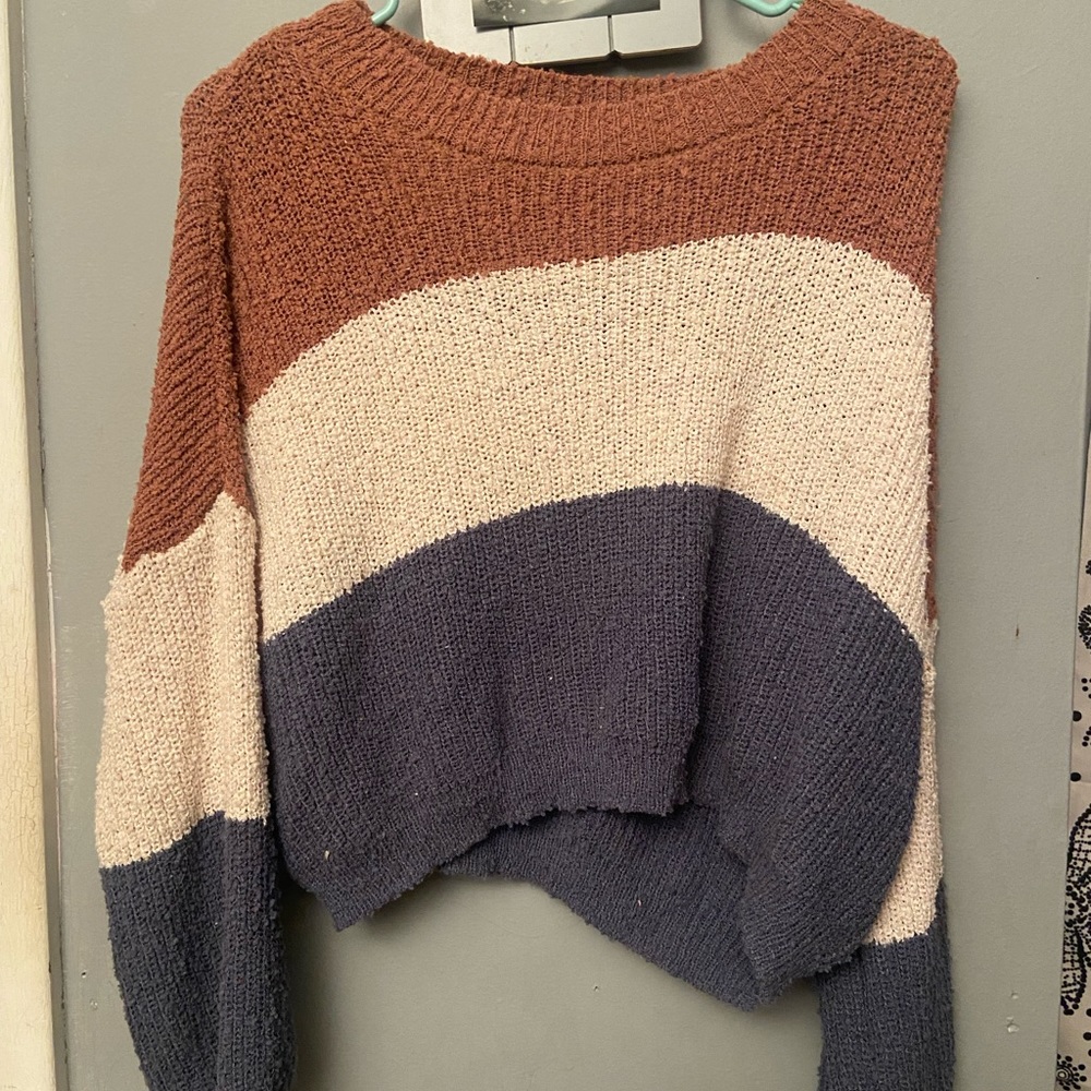 Brown, cream, and blue cute comfy sweater.